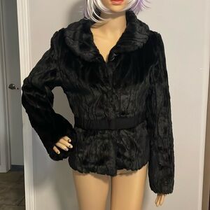 Rebecca Elliot Black Faux Fur Bomber Jacket NWOT Medium